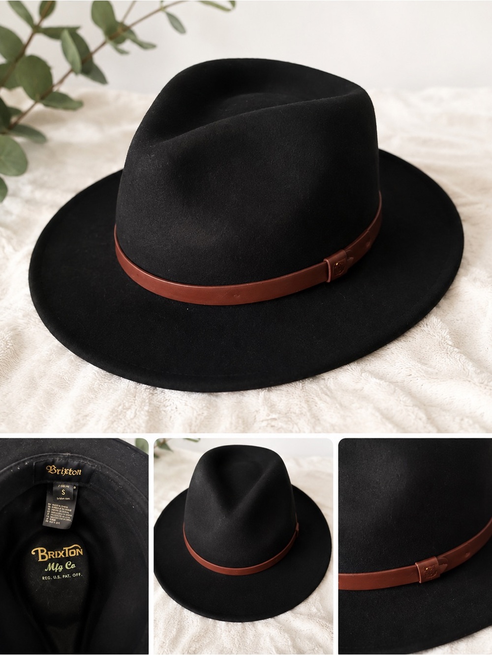 Brixton Black Fedora with Brown Leather Band